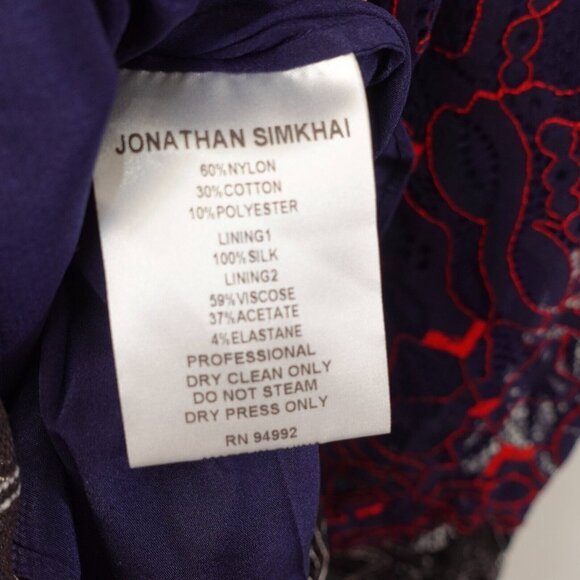 Jonathan Simkhai Dress 4 Silk Midi Slip Cocktail Blue Sheer Overlay Party $1,065 - Picture 10 of 16